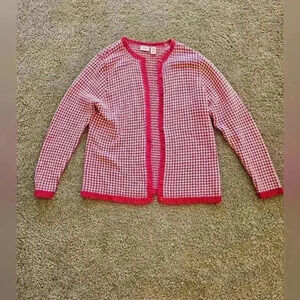Red & White Herringbone Cardigan, Size XL